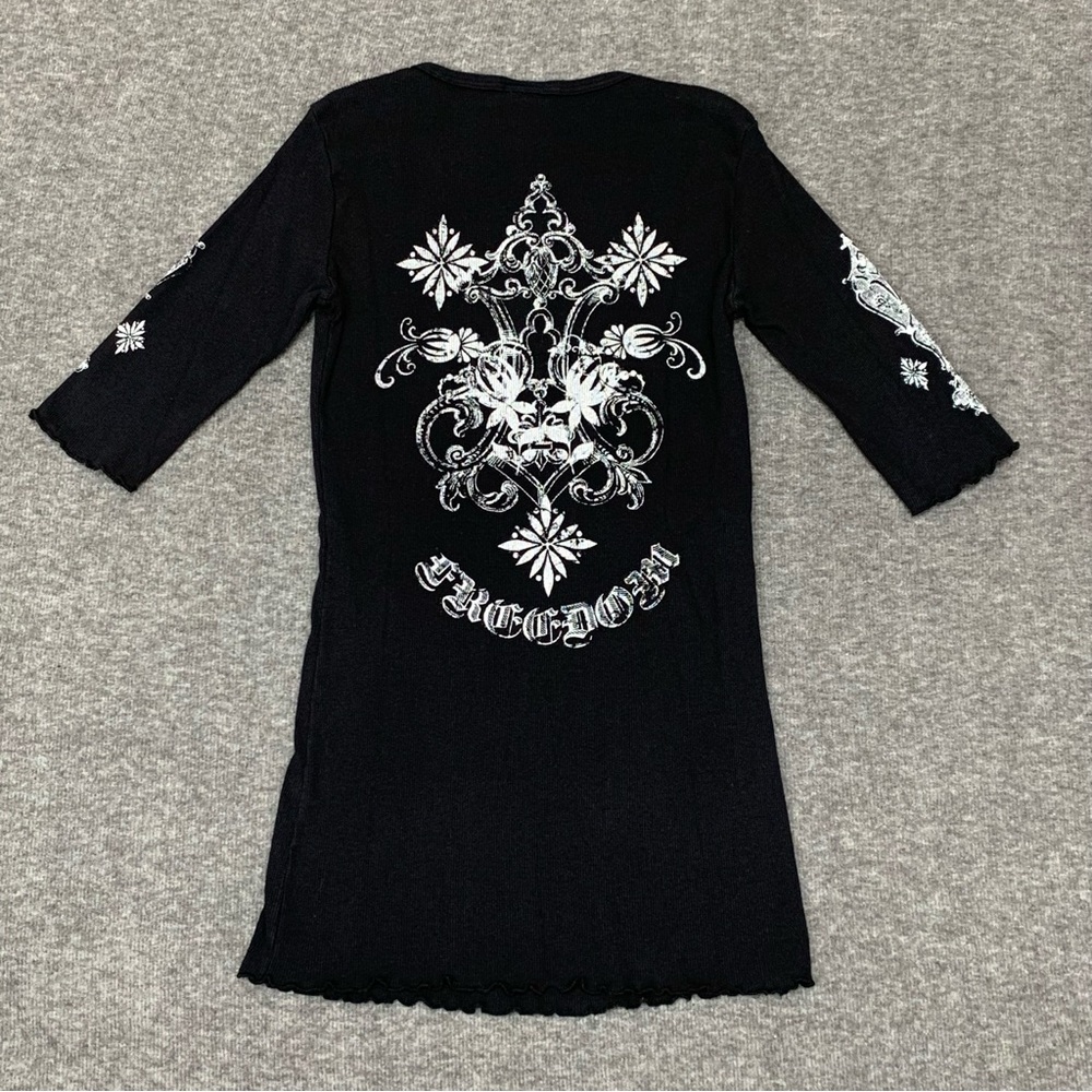 Vintage Y2K Freedom Star Studded Black Ribbed Knit Fitted Tee Size Small Grunge